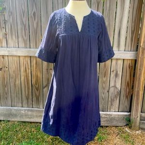 Boden Navy Dress Women’s sz 4R eyelet accents pull on style